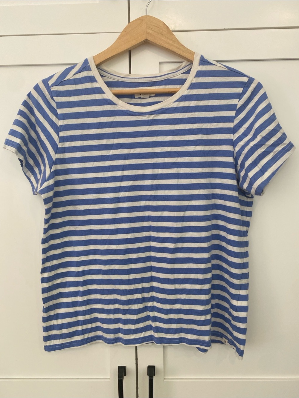 Pact Striped Blue & White Classic Crew Neck Tee 100% Organic Cotton Size Large
